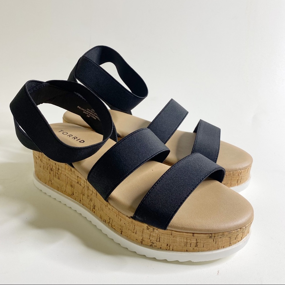 Torrid Black Stretch Band Cork Wedge Platform